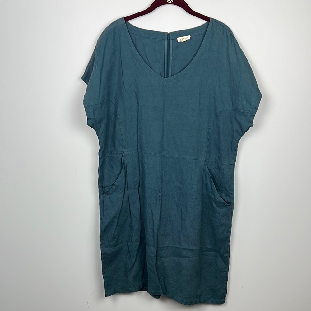 Garnet Hill plus size 16 100% linen short sleeve casual dress
